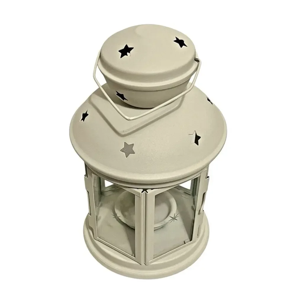 IKEA Rotera Lantern White Votive Candle 8.5'' Tall X 5'' Wide Star Cutouts